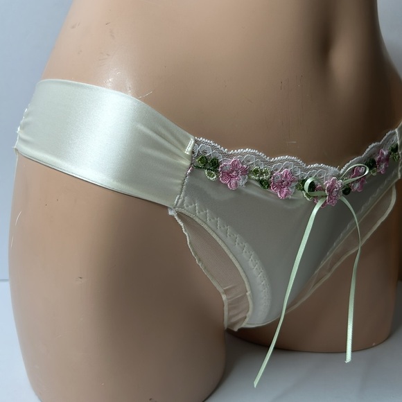 IZA Liquid Satin Cream Embroidered Floral Smooth Silky Stretch Feminine Panties - Picture 6 of 13